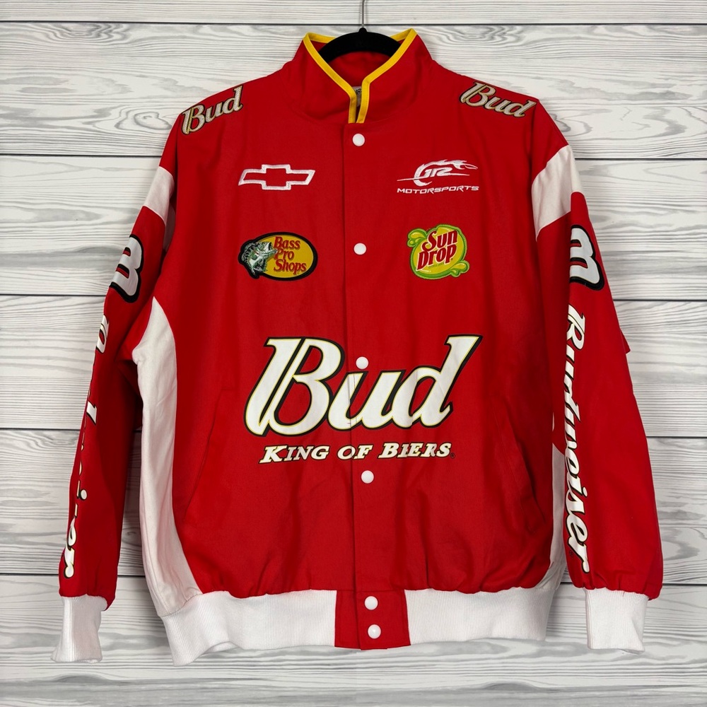NWT NASCAR DALE EARNHARDT JR BUDWEISER DRIVER FULL SNAP JACKET JRM MEDIUM - Picture 2 of 12